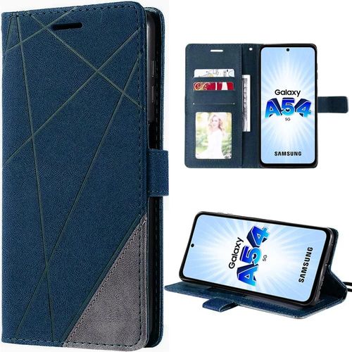 Coque Pour Samsung Galaxy A54 5g Housse À Motif Effet Cuir Élégant Bleu Marine - Booling