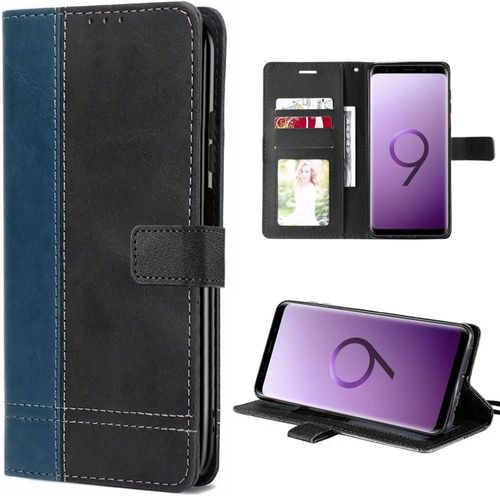 Coque Pour Samsung Galaxy S9 Flip Case Cuir Pu Souple Élégant Noir/Bleu Marine - Booling