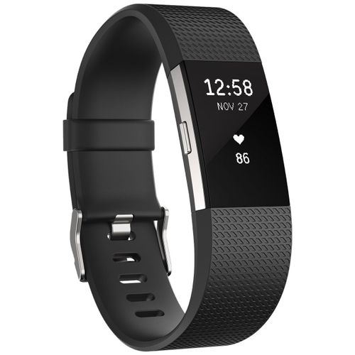 Fitbit Charge 2 - Argent - Tracker d'activités avec bracelet - noir - taille du bracelet : L - monochrome - Bluetooth - 35 g - argent