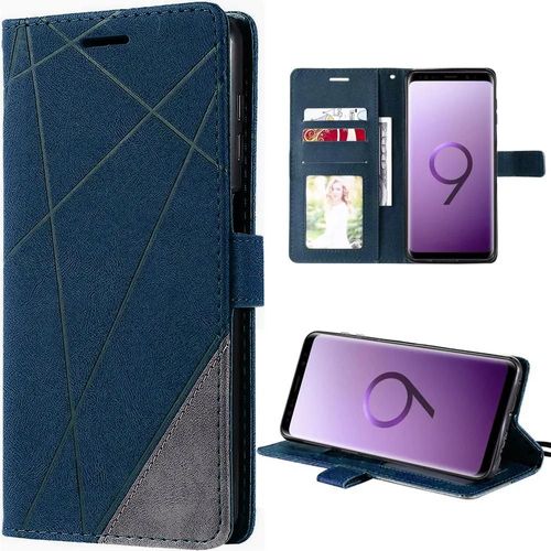 Coque Pour Samsung Galaxy S9 Anti-Rayures Souple Porte-Carte Cuir Synthétique Bleu Marine - Booling