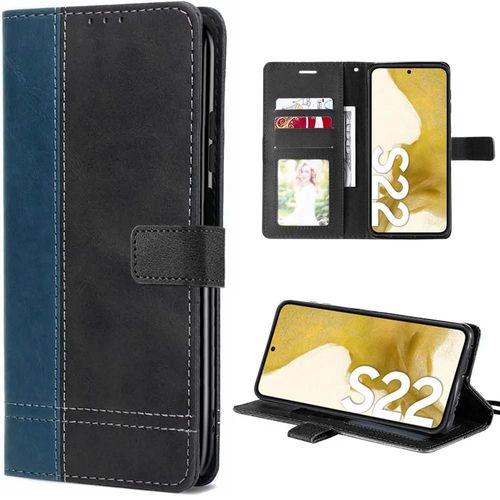 Coque Pour Samsung Galaxy S22 Anti-Rayures Cuir Pu Bleu Marine/Noir Bicolore - Booling