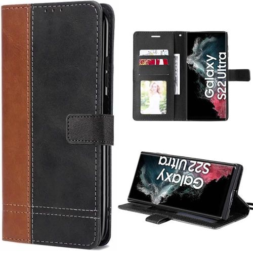 Coque Pour Samsung Galaxy S22 Anti-Rayures Protection Synthécuir Bicolore Marron/Noir - Booling