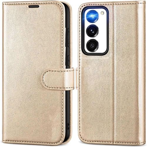 Coque Pour Samsung Galaxy S23+ /S23 Plus - Effet Cuir Portefeuille Doré Fermeture Magnétique - Booling