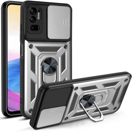 Coque Pour Redmi Note 10 5g Argenté Bumper Rigide Antichoc Avec Support Anneau Arrière Et Protection Caméra - Booling