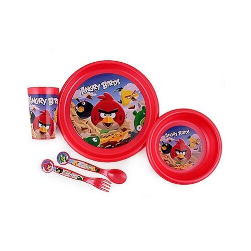 Set 5 Pièces Angry Birds Assiette Verre Couvert Repas Déjeuner Enfant