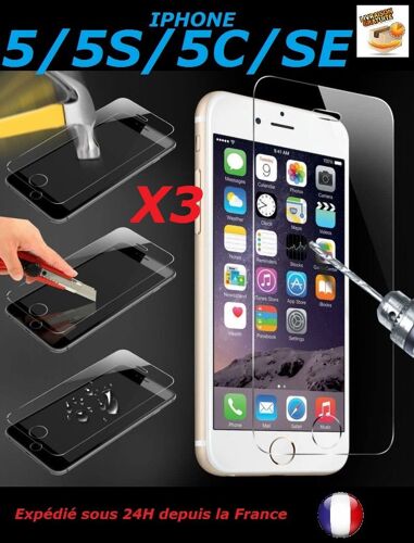 Lot De 3 Films Vitres De Protection Verre Trempe 0.26mm Pour Apple Iphone 5/5s/5c/Se