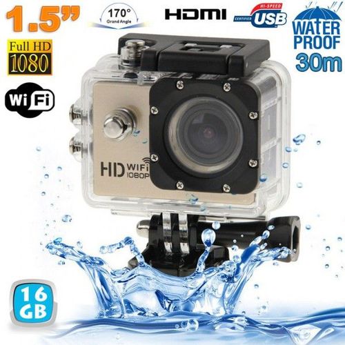 Caméra Wifi Sport Embarquée Plongée Caisson Caméscope 12Mp Full HD 1080P Or 16Go YONIS