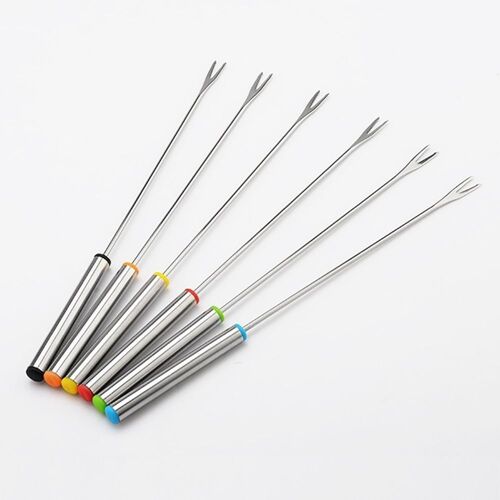 Hobby Tech Fourchettes À Fondue Lot De 6x Pièces En Acier Inoxydable Poignées Résistantes À La Chaleur Pour Fondue Fromage Chocolat Viande Ou Guimauve Différentes Couleurs - 24 Cm (6)
