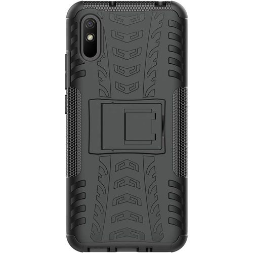 Coque Compatible Avec Xiaomi Redmi 9a+Protection Verre Trempe,Armor Support Etui Hybride Cover Cases Housse(Noir