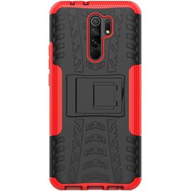Coque Compatible Avec Xiaomi Redmi 9+Protection Verre Trempe,Armor Support Etui Hybride Cover Cases Housse(Rouge