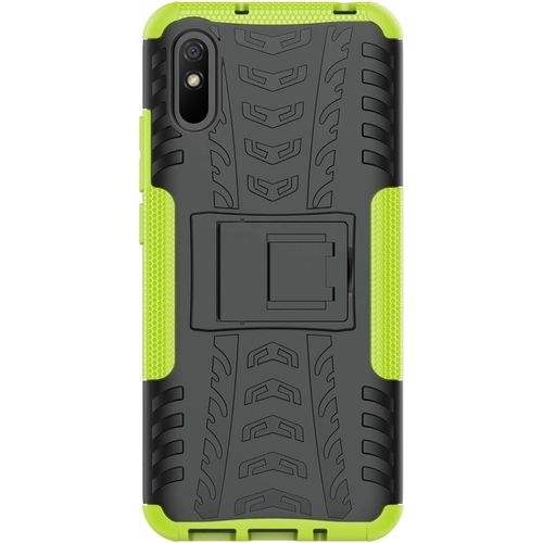 Coque Compatible Avec Xiaomi Redmi 9a+Protection Verre Trempe,Armor Support Etui Hybride Cover Cases Housse(Vert