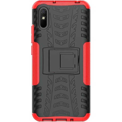 Coque Compatible Avec Xiaomi Redmi 9a+Protection Verre Trempe,Armor Support Etui Hybride Cover Cases Housse(Rouge