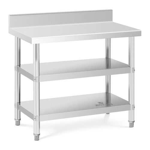 Table de travail inox avec dosseret - 100 x 60 x 16.5 cm - 199 kg - 2 tablettes - Royal Catering
