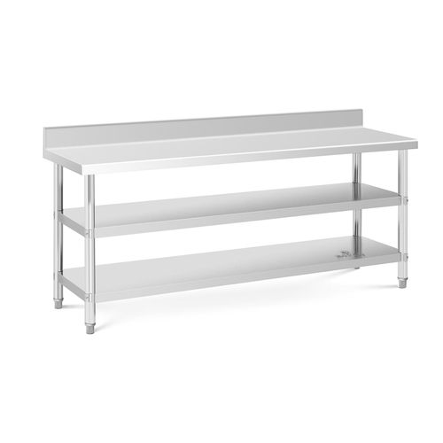 Table de travail inox avec dosseret - 200 x 60 x 16.5 cm - 235 kg - 2 tablettes - Royal Catering