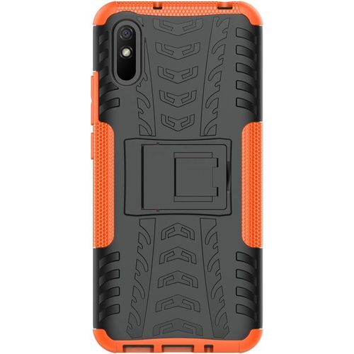 Coque Compatible Avec Xiaomi Redmi 9a+Protection Verre Trempe,Armor Support Etui Hybride Cover Cases Housse(Orange