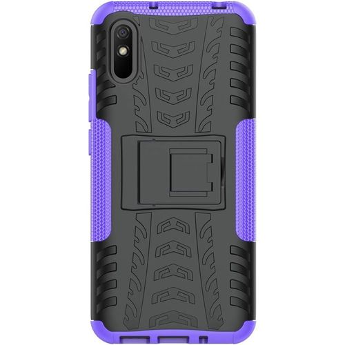 Coque Compatible Avec Xiaomi Redmi 9a+Protection Verre Trempe,Armor Support Etui Hybride Cover Cases Housse(Pourpre