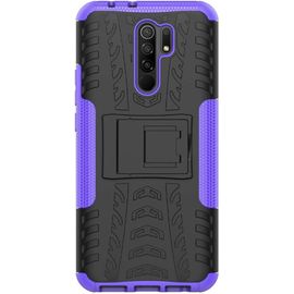 Coque Compatible Avec Xiaomi Redmi 9+Protection Verre Trempe,Armor Support Etui Hybride Cover Cases Housse(Pourpre