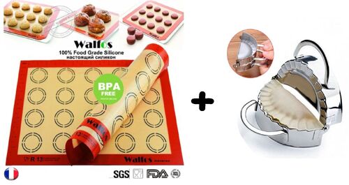 Tapis De Cuisson 100% Silicone Réutilisable Anti Adhésif Résistant À La Chaleur Patisserie Walfos Non Toxique 42 X 30 Macarons + 1 Moule Raviole Raviolis Mini-Chausson En Métal ! !