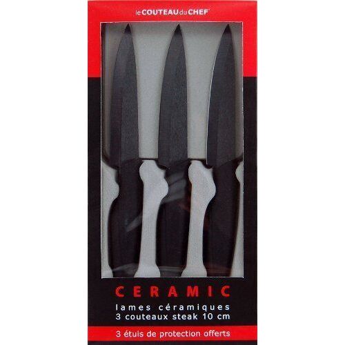 Tarrerias Bonjean 1305151542 Le Couteau Du Chef Set De 3 Couteaux Steak Lame Céramique Noire 10 Cm Manche Ergonomique Soft Touch