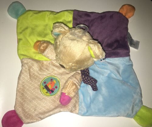 Doudou Ours Beige Plat Rose Fucshia Bleu Violet Prune Fluo  Ecusson Poule Peluche Bebe Naissance Ourson Mixte Soft Toys Comforter 