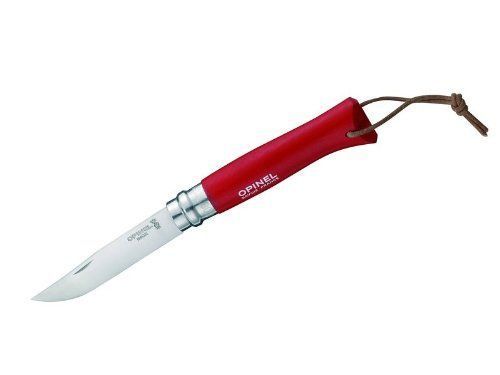Opinel 254298 Couteau De Poche Nr. 8 Avec Dragonne En Cuir Rouge