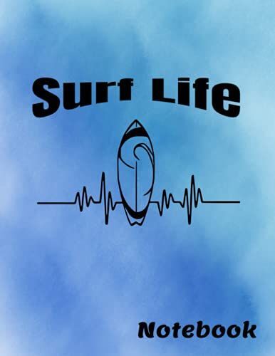 Surf Life Heart Rate Heartbeat With Surf Board College Ruled Composition Notebook 160 Page: 8.5in By 11in Notebook Journal