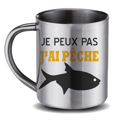 Mug Papa En Inox Gris Je Peux Pas J'ai Pêche