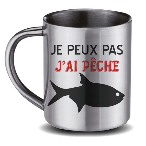 Mug Papa En Inox Gris Je Peux Pas J'ai Pêche