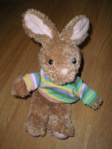 Bambia Doudou Peluche Lapin Bunny Lièvre Hase Kaninchen Beige Rose Pull Rayé Rose Aldi Lidl Jaune Vert 24 / 30 Cm Avec Les Oreilles