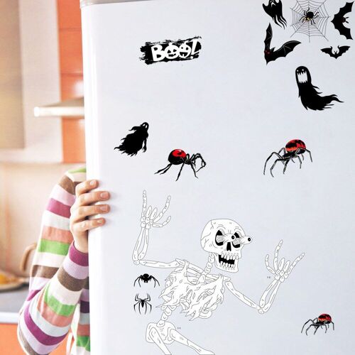 Autocollants Électrostatiques Pour Arrière-Plan De Fête De Vacances, Pour Armoire, Joyeux Halloween, Crâne Hanté, Fenêtre