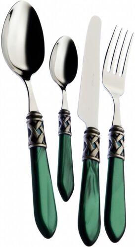 Bugatti Couverts De Table 24 Pieces Inox 18/10 Aladdin Nacre Manche Vert Bague Argent Antique