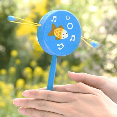 Hochet En Bois Traditionnel Chinois, 1 Pièce, Jouet À Tambour Rotatif Pour Bébé, Dessin Animé, Sourire, Cloche À Main, Instrument De Musique Pour Bébé