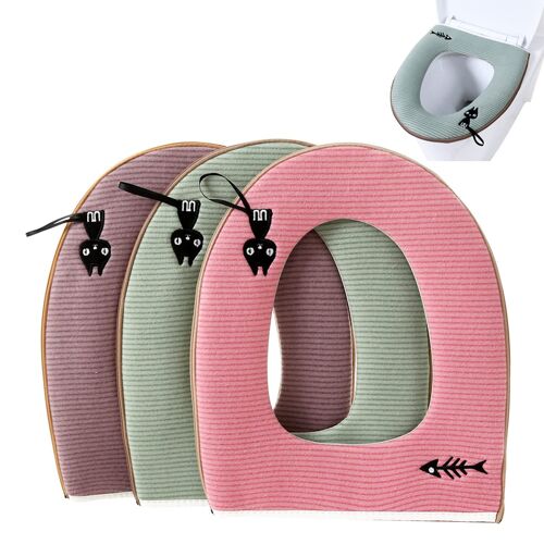 Housse de WC,3pcs Housse de Siège de Toilette Abattant WC Coussin Lavable Toilet Seat Cover Cushion Toilet Cover
