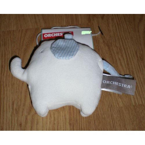 Doudou Peluche Elephant Elefant Orchestra Blanc Bleu Grelot Velour Tout Doux Éléphant