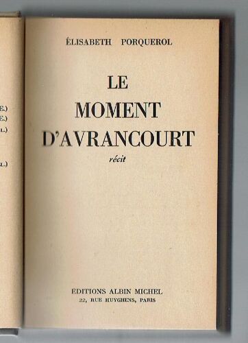 Le Moment D'avrancourt   de Porquerol Elisabeth   Format Broché (Livre)