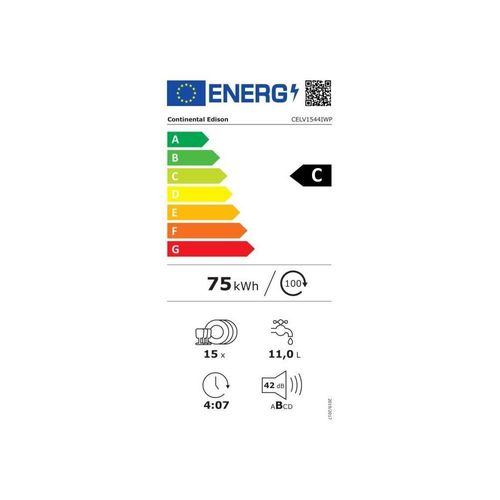 LAVE-VAISSELLE POSE-LIBRE - CONTINENTAL EDISON - CELV1544IWP - 15 COUVERTS - INVERTER - 60 CM - 42 DB - BLANC