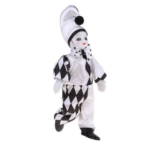 Poupée Clown Souriante De 25cm En Porcelaine Sur Pied, Décor Aux Larmes