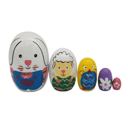 Poupées De Nidification Russes Pour Enfants, 5 Pièces, Lapin En Bois, Mouton, Poulet, Matryoshka, Mignons, Animaux De Dessin Animé, Cadeaux Faits À La Main