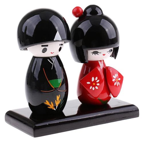 Poupée Sculptée À La Main Pour Couple, 1 Paire, Kimono Japonais, Kokeshi, Artisanat En Bois