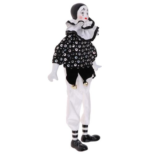 Poupée Clown En Porcelaine 15 Pouces, Tenue Blanche Et Noire, Drôle