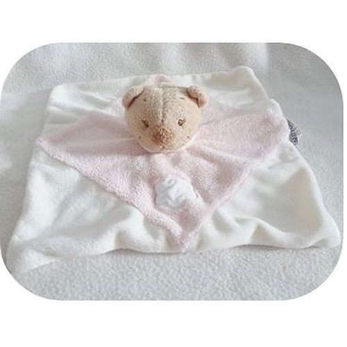 Doudou Ours Plat Blanc Rose Nuage Nattou
