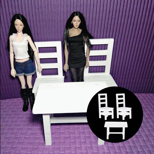 Bureau Et 2 Chaises Miniatures Pour Phicen Tbleague Dml Bbi, Accessoires De Corps Pour Figurine D'Action De 12 Pouces, 1/6