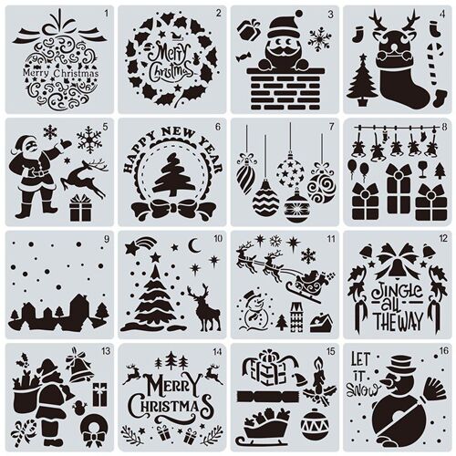 Pochoirs De Dessin En Plastique Pour Enfants, Ensemble De Planche Creuse Pour Bricolage, Modèle De Peinture En Plastique Pour Noël Et Halloween, 16 Pièces