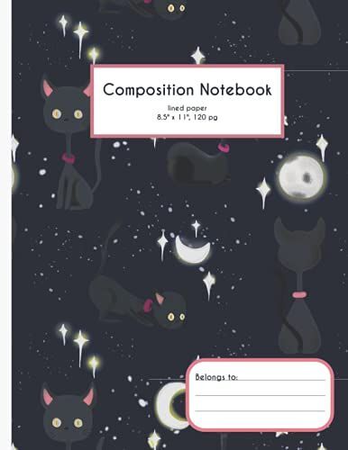 Cute Halloween Cats Composition Notebook Lined: College Ruled, 8,5x11, 120 Pages, Halloween Cats Pattern Design, Cute Cats And Stars, Lined Notebook For Kids, Teens, Students, Adults.
