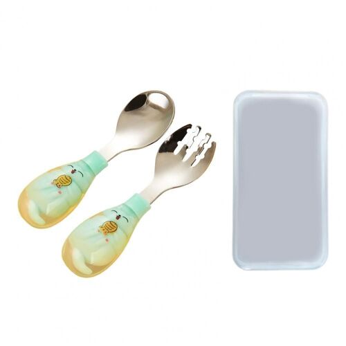 1 Set Fourchette Pour Bébé De Qualité Alimentaire Anti-Rouille En Acier Enfant Débutant Fourchette Cuillère Ensemble Bébé Formation Vaisselle Vaisselle Pour Le Ménage
