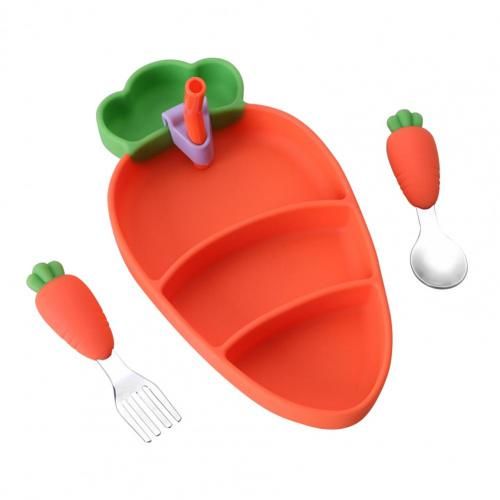 Vaisselle Multifonctionnelle Pour Bébé, Ensemble De 5 Pièces, Cuillère Fourchette, Bol D'Entraînement Sans Bpa, Dessin Animé Carotte, Pour L'Alimentation Des Tout-Petits