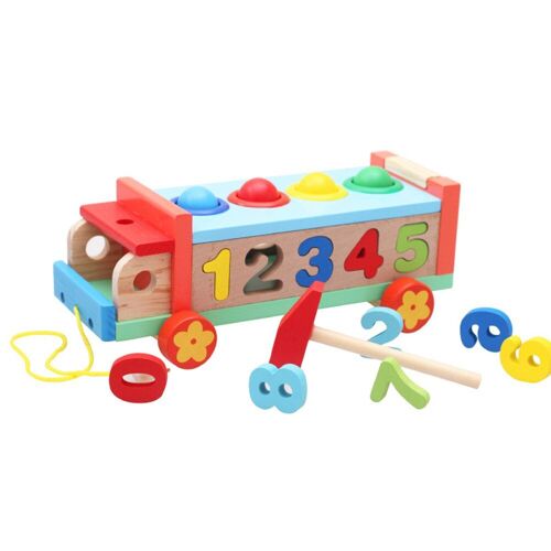 Jouet éducatif en bois pour bébé, blocs à frapper en bois, voiture à tirer, nombres, couleurs, appairage, développement de l'intelligence