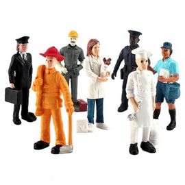 Figurine De Policier De Boulanger Colorée, 7 Pièces/Ensemble, Accessoires Miniatures Amusants Peints À La Main, Modèle De Pompier De Paysage
