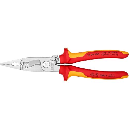 VornixorSarlshopKNIPEX Pince pour installations électriques sur carte LS chromée isolées par gaines bi-matière, certifiées VDE 200 mm, 13 96 200 SB