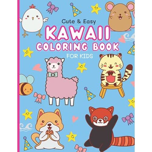 Cute & Easy Kawaii Coloring Book For Kids - 35 Fun And Relaxing Kawaii Colouring Pages: Kawaii Animals Unicorns Dinosaurs Koalas Pandas Lamas Coloring Book